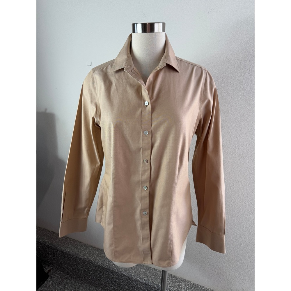 Foxcroft NYC Womens 8 Tan Khaki Non Iron Cotton Button Up Shirt Blouse